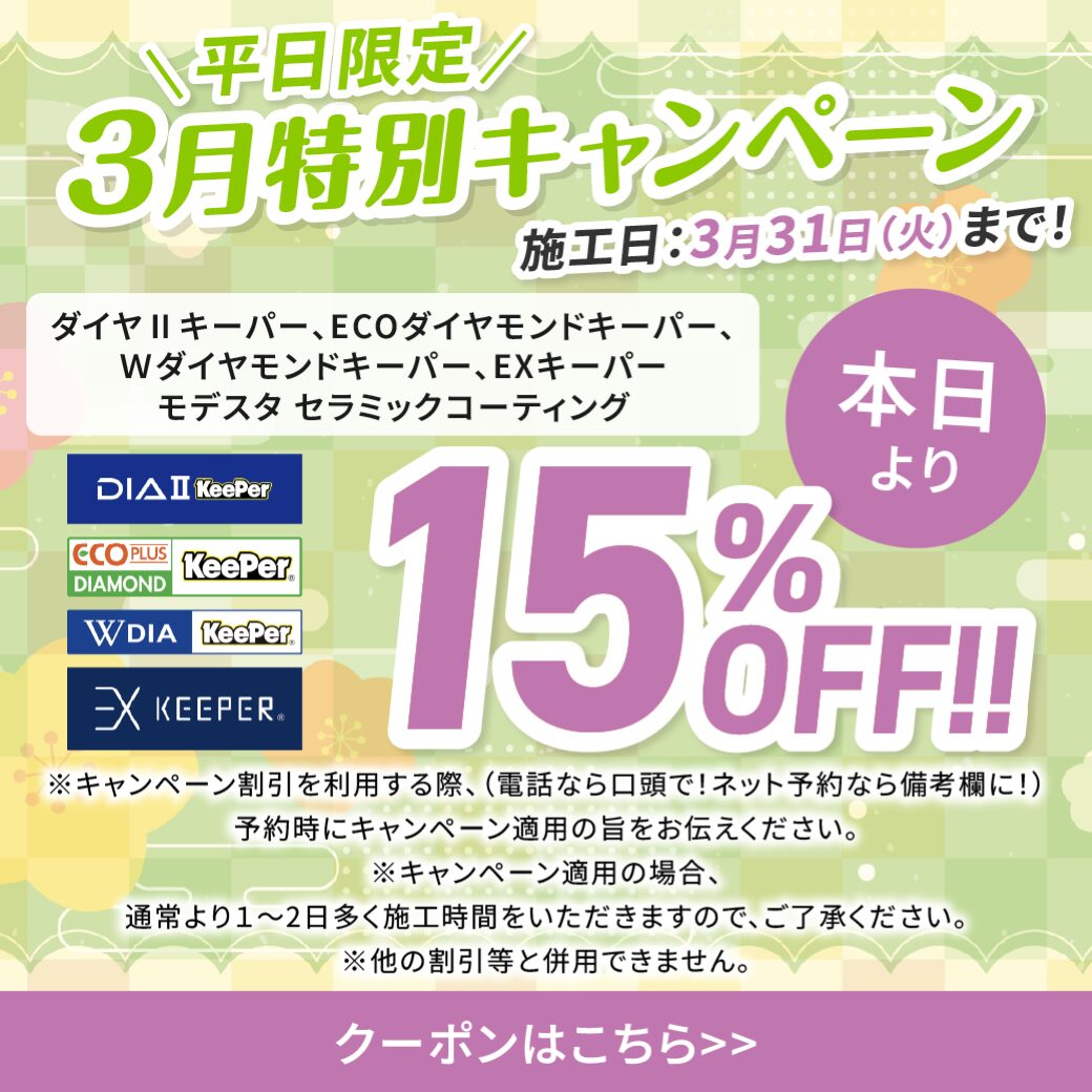 3月限定キャンペーン | 岸和田の手洗い洗車とカーコーティングの専門店